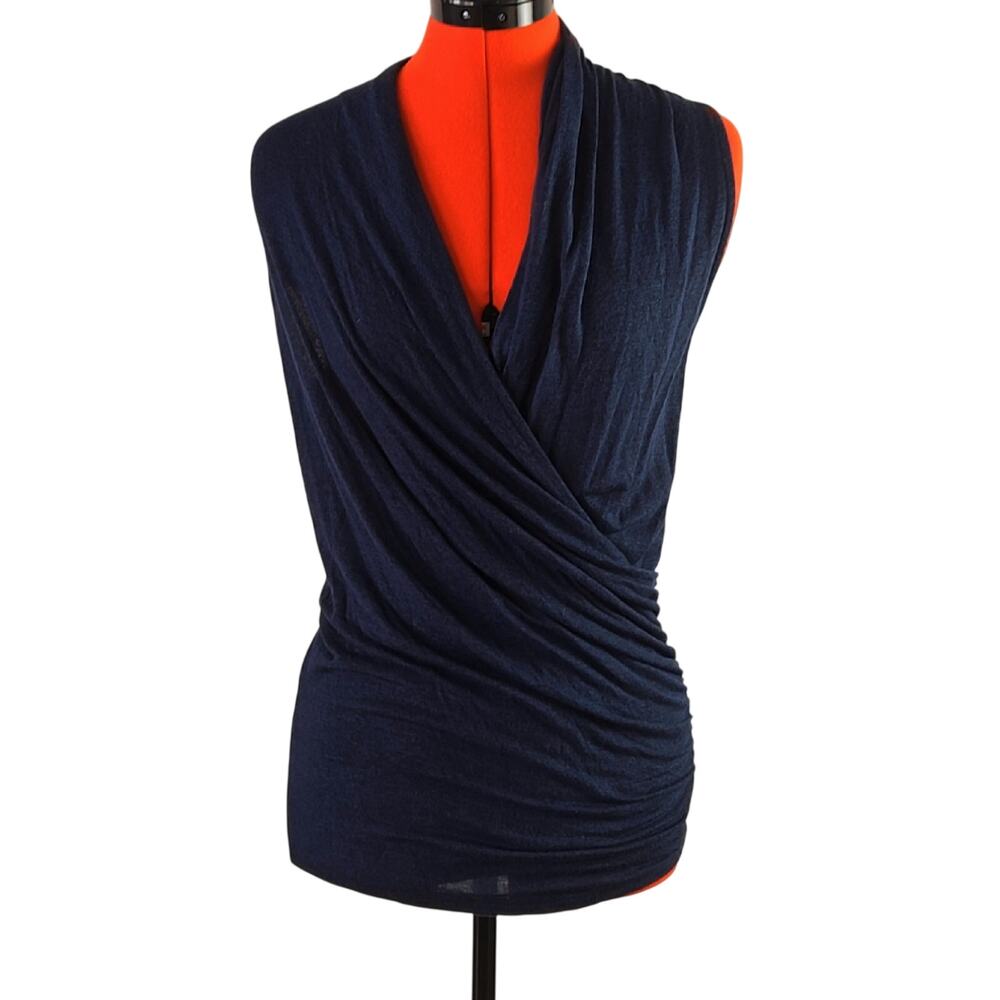 Korye women's navy faux wrap drapey sleeveless top size S - Picture 2 of 7
